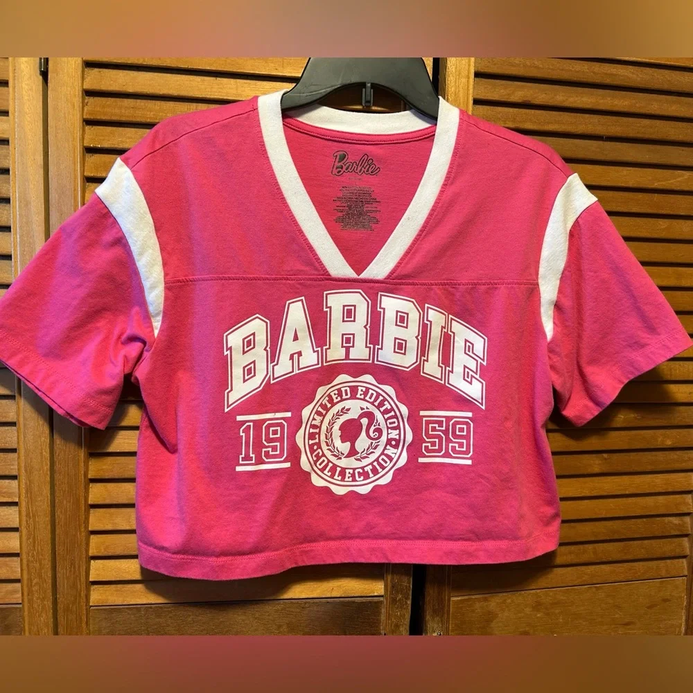 Mattel Barbie Pink V-Neck Cropped Top - Picture 1 of 12
